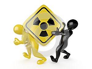 Two men with simbol of radiation