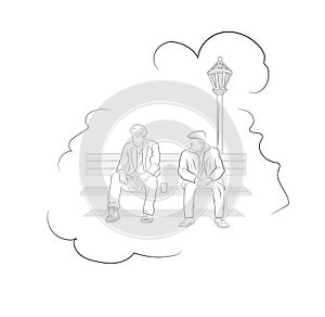 Two men are sitting on a bench. vector illustration.