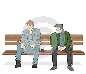 Two men are sitting on a bench. vector illustration.