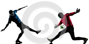 Two men soccer player goalkeeper competition silhouette