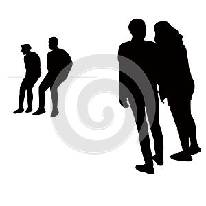 two men standing and a couple, body silhouette vector