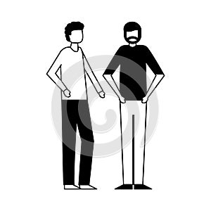 Two men standing on white background