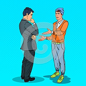 Two Men Talking. Business Meeting. Pop Art illustration