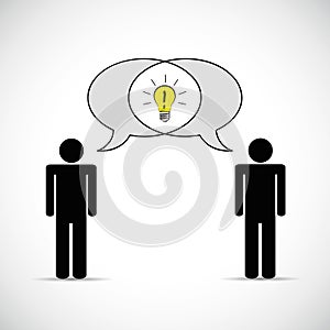 Two mens have one idea communication concept pictogram