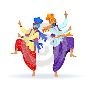 Two merry Sikh men dancing at festival, party