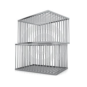 Two metal cages isolated on a white background. The concept of deterrence