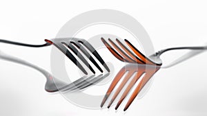 Two metal fork with reflection