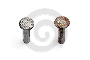 Two metal nail head isolated on white background