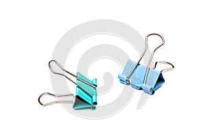 Two metal paper clips isolated on white background