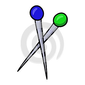 Two metal pins for a seamstress, vector illustration in cartoon