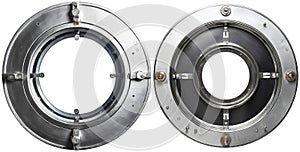 Two Metal Portholes Isolated on White Background - Generative Ai