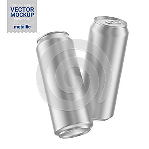 Two metallic drink cans mockup. Vector illustration.