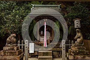 Two mice statues and shrine on Otoyo Jinja shrine of Kyoto