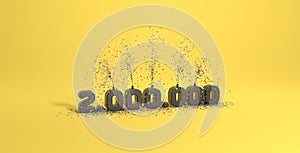 2 millions followers or prize yellow background 3D rendering photo