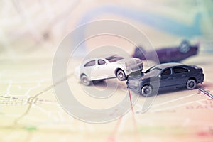 Two Miniature cars accident crash on road, insurance case and br