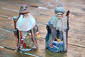 Two Miniature Santas Carved from Wood - Russian Handcrafts