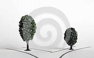 Two miniature trees with different crossings and different sizes.