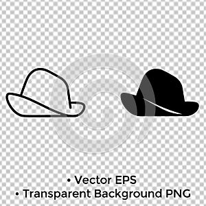 Minimalist icon, classic hat vector, black and white, outline and silhouette versions