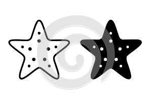Minimalist Icon, Starfish Vector, black and white, outline and silhouette versions