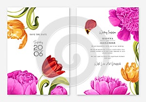 Two minimalistic templates for your design, postcards, wedding invitations, save the date, place for text, social media template.