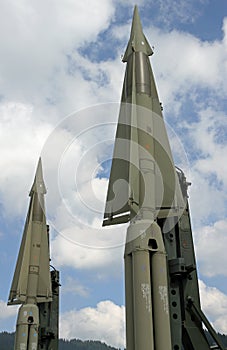 Two missiles with a nuclear warhead ready to launch photo