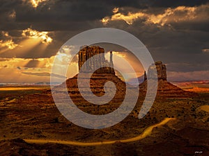 Two mittens in Monument Valley, Utah, the USA at sunrise