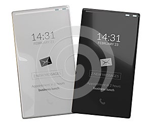 Two mobile phones flat bezel-less design 3d-illustration