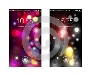 Two mobile wallpapers. Abstract blurry background. Mobile interface. Vector illustration.