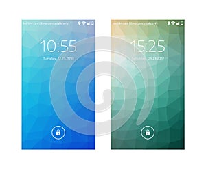 Two mobile wallpapers. Low poly texture. Mobile interface. Vector illustration.