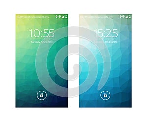 Two mobile wallpapers. Low poly texture. Mobile interface. Vector illustration.