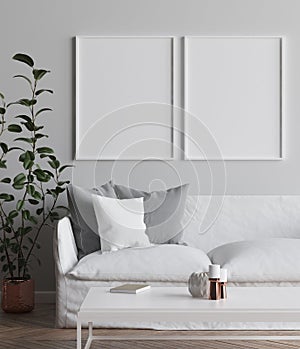 Two mock up posters frame in interior background, Scandinavian style living room