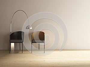 Two modern chair to face a blank wall