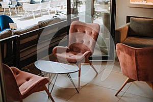 Two modern chairs in the restaurant