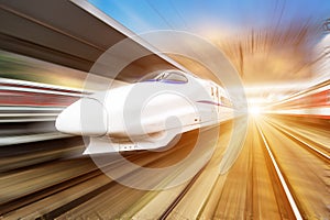 Two modern high speed train with motion blur in shanghai