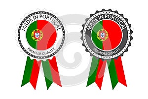 Two modern vector Made in Portugal labels isolated on white background, simple stickers in Portuguese colors