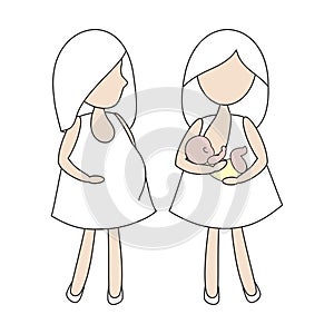 Two moms. Vector illustration.
