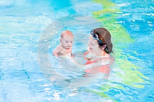 Two months old baby boy and his mother swimming