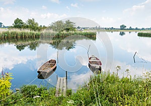 Two moored rowing boats