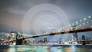 The two most famous bridges in New York are the Brooklyn Bridge and the Manhattan Bridge. Against the background of the