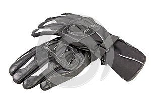 Two motorcycle gloves black for biker in white background