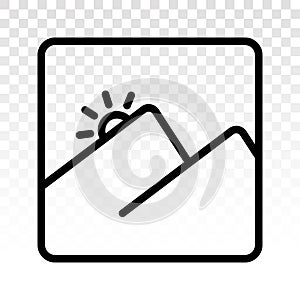 Two mountain peaks with sunrise - vector line art icon for apps and websites
