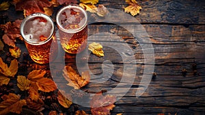 Two Mugs of Beer on Wooden Table