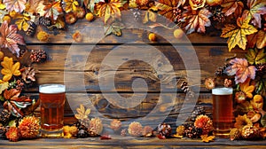 Two Mugs of Beer on Wooden Table