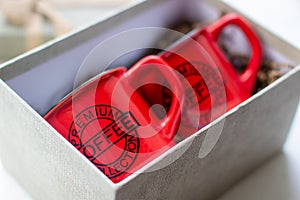 Two mugs in a gift box. Coffee buddies