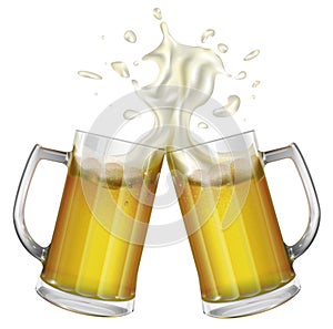 Two mugs with a light beer. Mug with beer. Vector photo