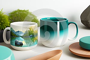 two mugs minimalist soothing colors generated by ai