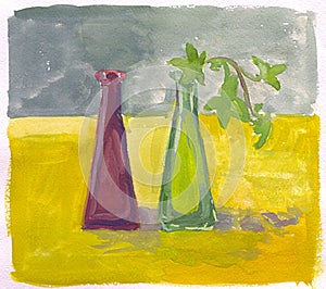 Two multicolored glass vases, aquarelle