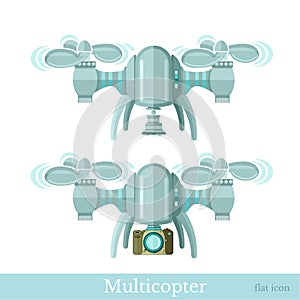 Two multicopter or quadcopter with camera in flat style isolated