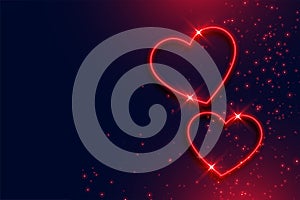 Two neon red hearts background with text space