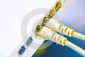 Two network cables connected to the hub
